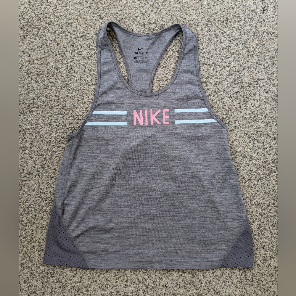 Nike gray pink logo work out tank top